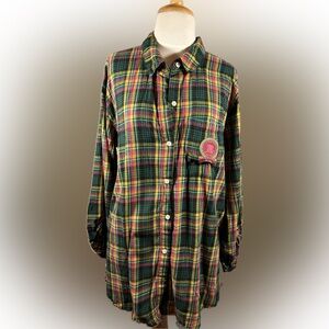 Savage X Fenty Tied Up Tartan PJ Raw Hem Sleep Shirt  plaid